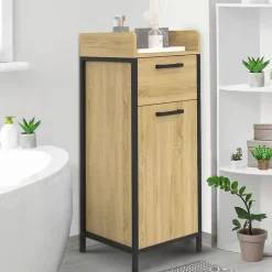 Armoire De Salle De Bains|IDMarket Colonne de rangement d'appoint salle de bain DETROIT 1 tiroir 1 placard design industriel