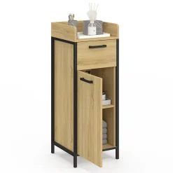 Armoire De Salle De Bains|IDMarket Colonne de rangement d'appoint salle de bain DETROIT 1 tiroir 1 placard design industriel