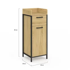 Armoire De Salle De Bains|IDMarket Colonne de rangement d'appoint salle de bain DETROIT 1 tiroir 1 placard design industriel