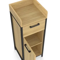 Armoire De Salle De Bains|IDMarket Colonne de rangement d'appoint salle de bain DETROIT 1 tiroir 1 placard design industriel