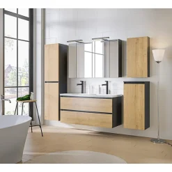 Armoire De Salle De Bains|Meublorama Colonne de rangement TAMO 1 porte Coloris gris anthracite L40 x P16 x H75 cm Meuble suspendu