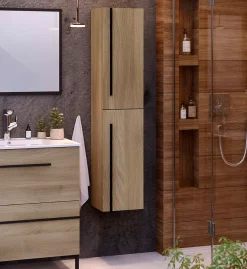 Meuble De Salle De Bains Faible Profondeur|T-Bath Colonne de salle de bain ANGI 2 portes 140x30x27 cm chêne