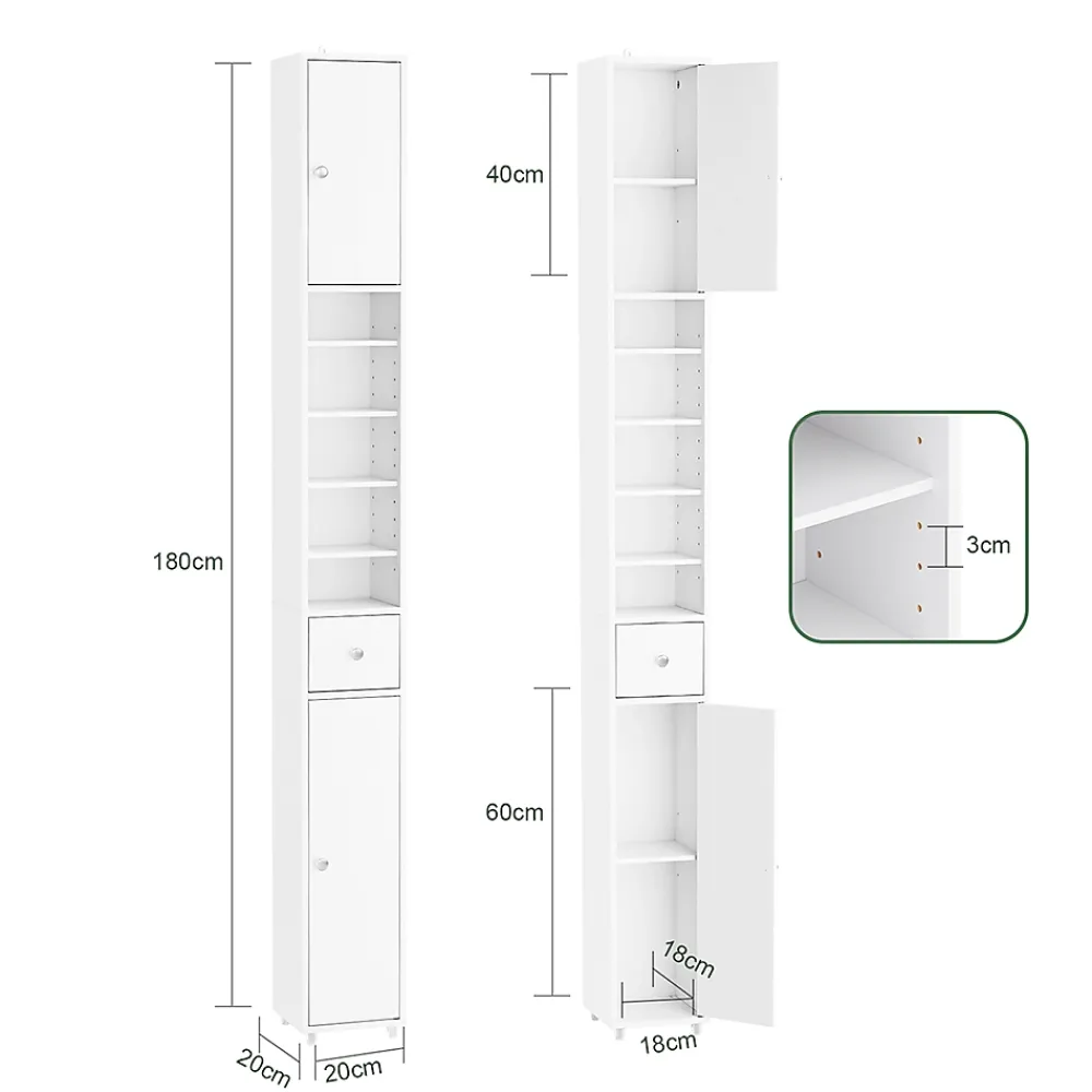 Sobuy Colonne de Salle de Bain Étroite Hydrofuge avec Étagères et Tiroirs Réglables - Armoire Gain de Place Blanche