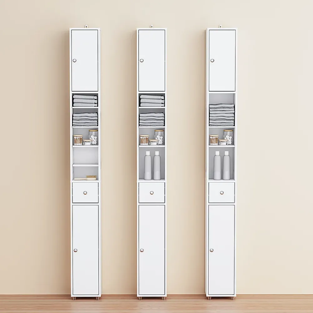 Sobuy Colonne de Salle de Bain Étroite Hydrofuge avec Étagères et Tiroirs Réglables - Armoire Gain de Place Blanche