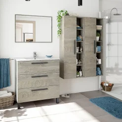 Calicosy Colonne de Salle de Bain - ARKITMOBEL - Athena 1A1G - 51 x 25 x 135 cm - Marron - Montage facile