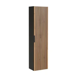 Colonne De Salle De Bains|Meublorama Colonne de salle de bain KINOKO 1 porte Finition lattes effet bois naturel et noir L35 x P25 x H140 cm Meuble suspendu