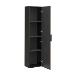 Colonne De Salle De Bains|Meublorama Colonne de salle de bain KINOKO 1 porte Finition lattes effet bois naturel et noir L35 x P25 x H140 cm Meuble suspendu