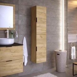 Colonne De Salle De Bains|T-Bath Colonne de salle de bain LYO 2 portes 140x30x27 cm chêne