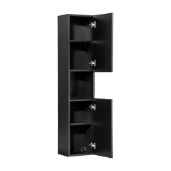 Meublorama Colonne de salle de bain VANO 2 portes et 1 niche Noir mat L30 x P25 x H140 cm Meuble suspendu