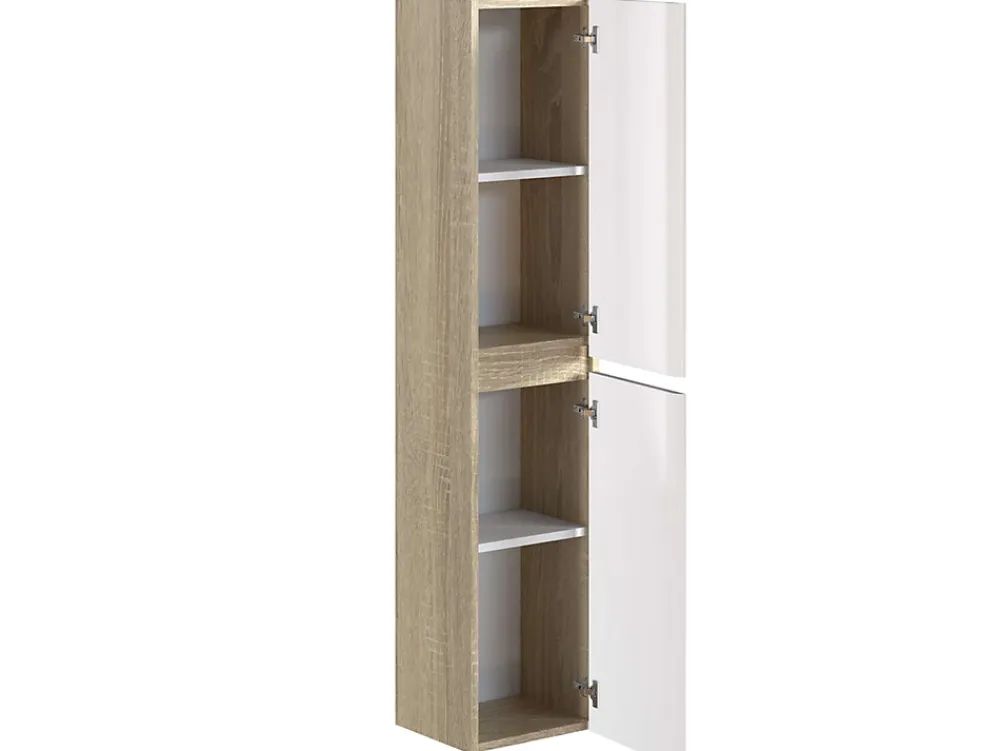 T-Bath Colonne de salle de bain NELI 2 portes 140x30x27 cm chêne et blanc