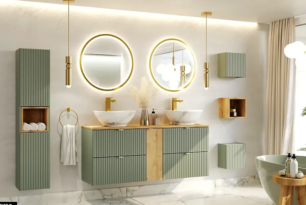 Armoire De Salle De Bains|Otitec Colonne de salle de bain - 30 x 140 cm - 2 portes - ROSEAU
