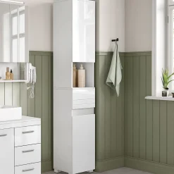 Calicosy Colonne de salle de bain 2 portes, 1 tiroir et 1 niche - H170 cm