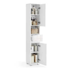 Calicosy Colonne de salle de bain 2 portes, 1 tiroir et 1 niche - H170 cm