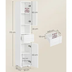 Calicosy Colonne de salle de bain 2 portes, 1 tiroir et 1 niche - H170 cm