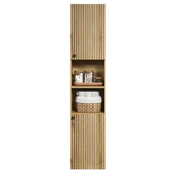 Colonne De Salle De Bains|Calicosy Colonne de salle de bain rainurée 2 portes, 2 niches H186 cm - PUREBLISS