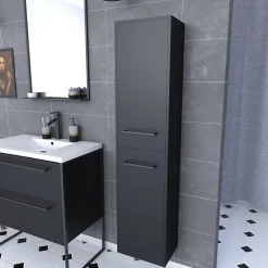 Aurlane Colonne de salle de bain noir 30x35x150 cm avec 2 portes et poignées noir mat - STRUCTURA F050