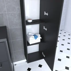 Aurlane Colonne de salle de bain noir 30x35x150 cm avec 2 portes et poignées noir mat - STRUCTURA F050