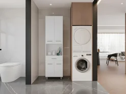 Vente-unique Colonne de salle de bain sur pied - 180 cm - Blanc - MINELA