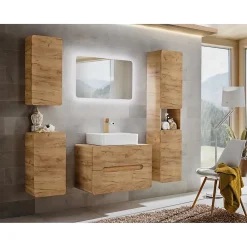Colonne De Salle De Bains|Meublorama Colonne de salle de bain suspendue ERBANO 2 portes H170 cm Coloris chene clair