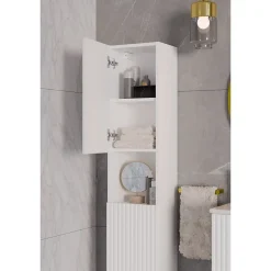 Meublorama Colonne de salle de bain VANO 2 portes et 1 niche Blanc alpin L30 x H140 x P25 cm Meuble suspendu