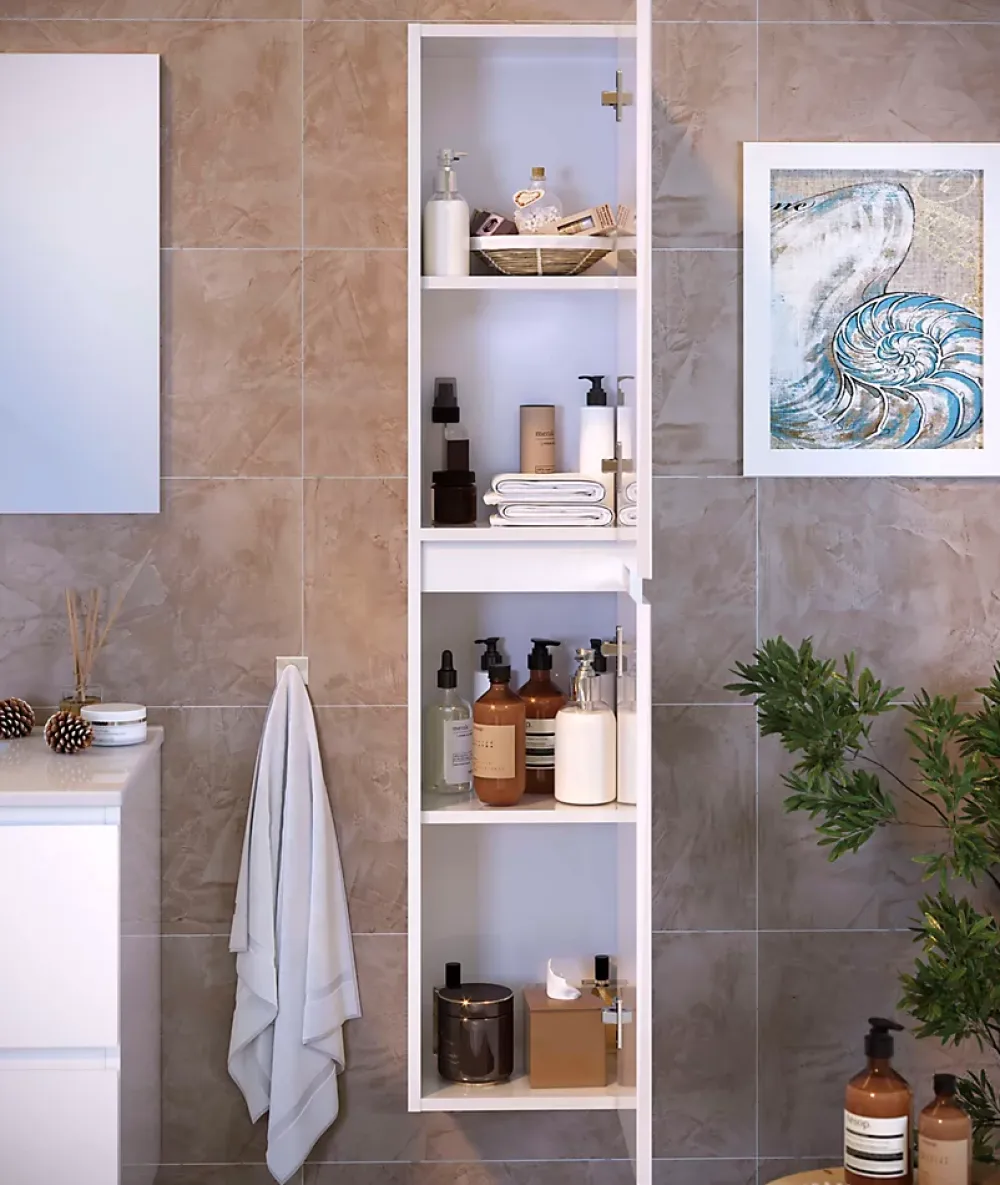 T-Bath Colonne de salle de bain NELI 2 portes 140x30x27 cm blanc