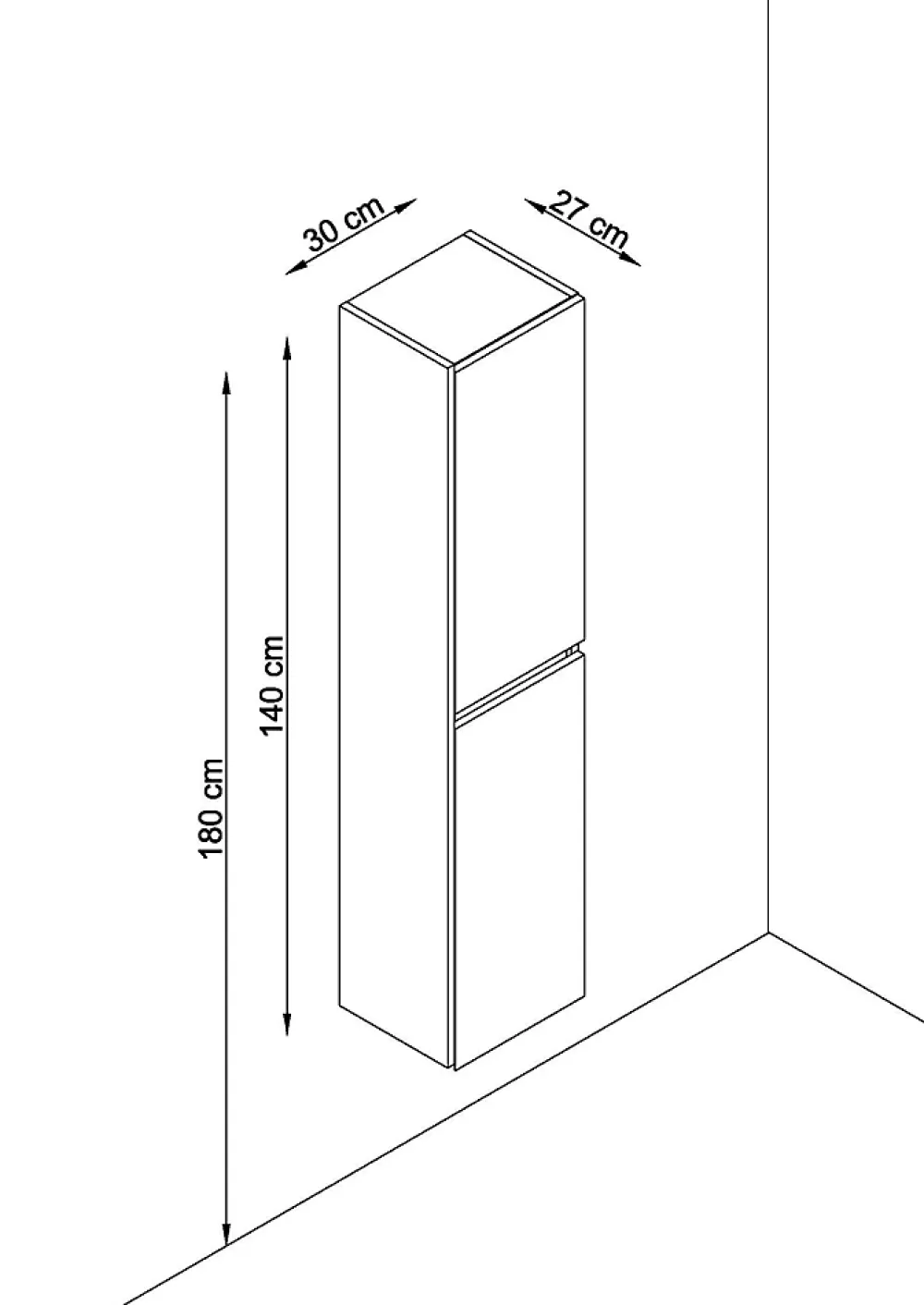 T-Bath Colonne de salle de bain NELI 2 portes 140x30x27 cm blanc
