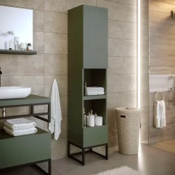 Colonne De Salle De Bains|Meuble De Salle De Bains Faible Profondeur|T-Bath Colonne de salle de bain SPA 1 porte 1 tiroir 180x35x35 cm vert