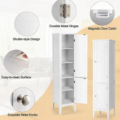Colonne De Salle De Bains|Giantex Colonne de Salle de Bain avec 2 Portes 5 étagères Dispositif Anti basculement Armoire Haute de Toilette Blanc