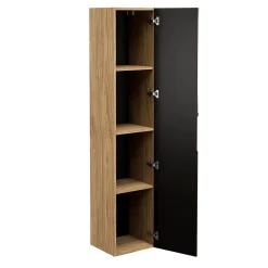 Colonne De Salle De Bains|Meublorama Colonne de salle de bain VELNIA 1 porte H170 cm Coloris chene clair et noir Meuble suspendu