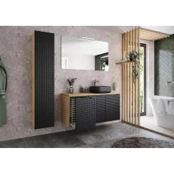 Colonne De Salle De Bains|Meublorama Colonne de salle de bain VELNIA 1 porte H170 cm Coloris chene clair et noir Meuble suspendu