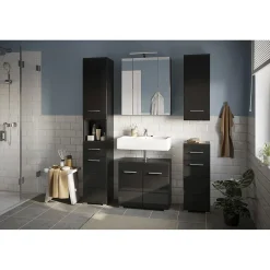 Meublorama Colonne de salle de bain Noir laqué KLEANKIN