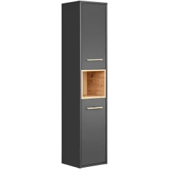 Colonne De Salle De Bains|Meublorama Colonne de salle de bain TALOKA 2 portes Gris anthracite et chene clair 170 cm Meuble suspendu