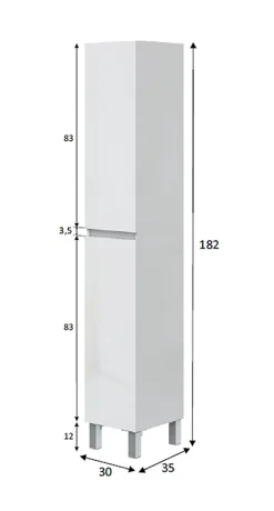 Pegane Colonne de salle de bain avec 2 portes sans poignée coloris blanc - Longueur 30 x Profondeur 35 x Hauteur 182 cm