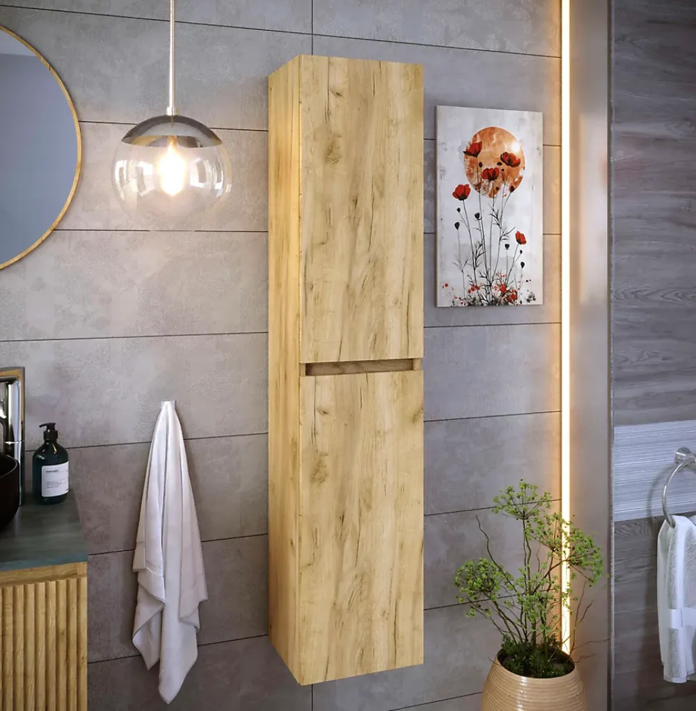 T-Bath Colonne de salle de bain CIMS 2 portes 140x30x27 cm chêne