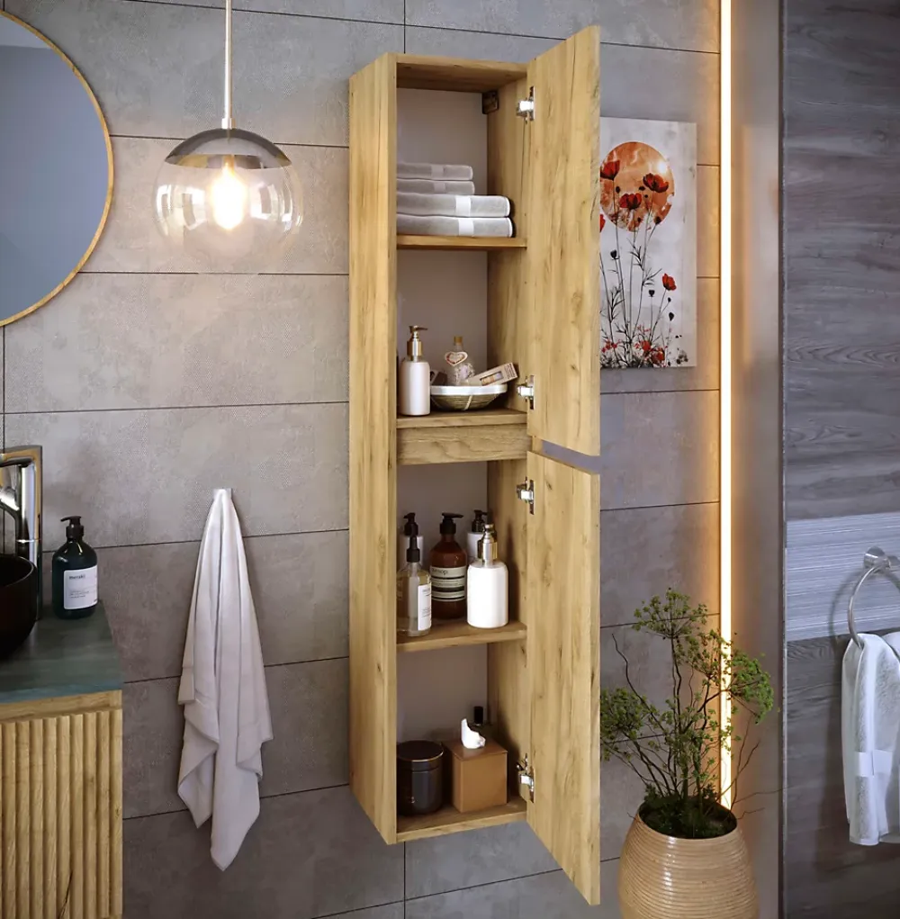 T-Bath Colonne de salle de bain CIMS 2 portes 140x30x27 cm chêne