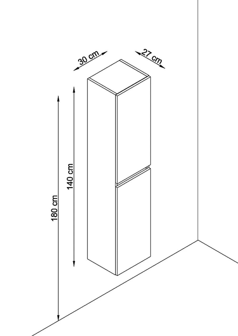 T-Bath Colonne de salle de bain CIMS 2 portes 140x30x27 cm chêne