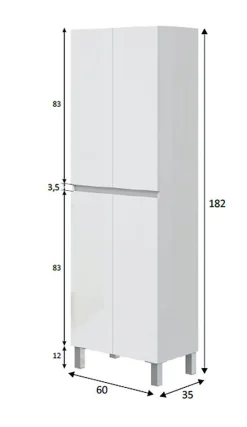 Colonne De Salle De Bains|Pegane Colonne de salle de bain avec 4 portes sans poignée coloris blanc - Longueur 60 x Profondeur 35 x Hauteur 182 cm