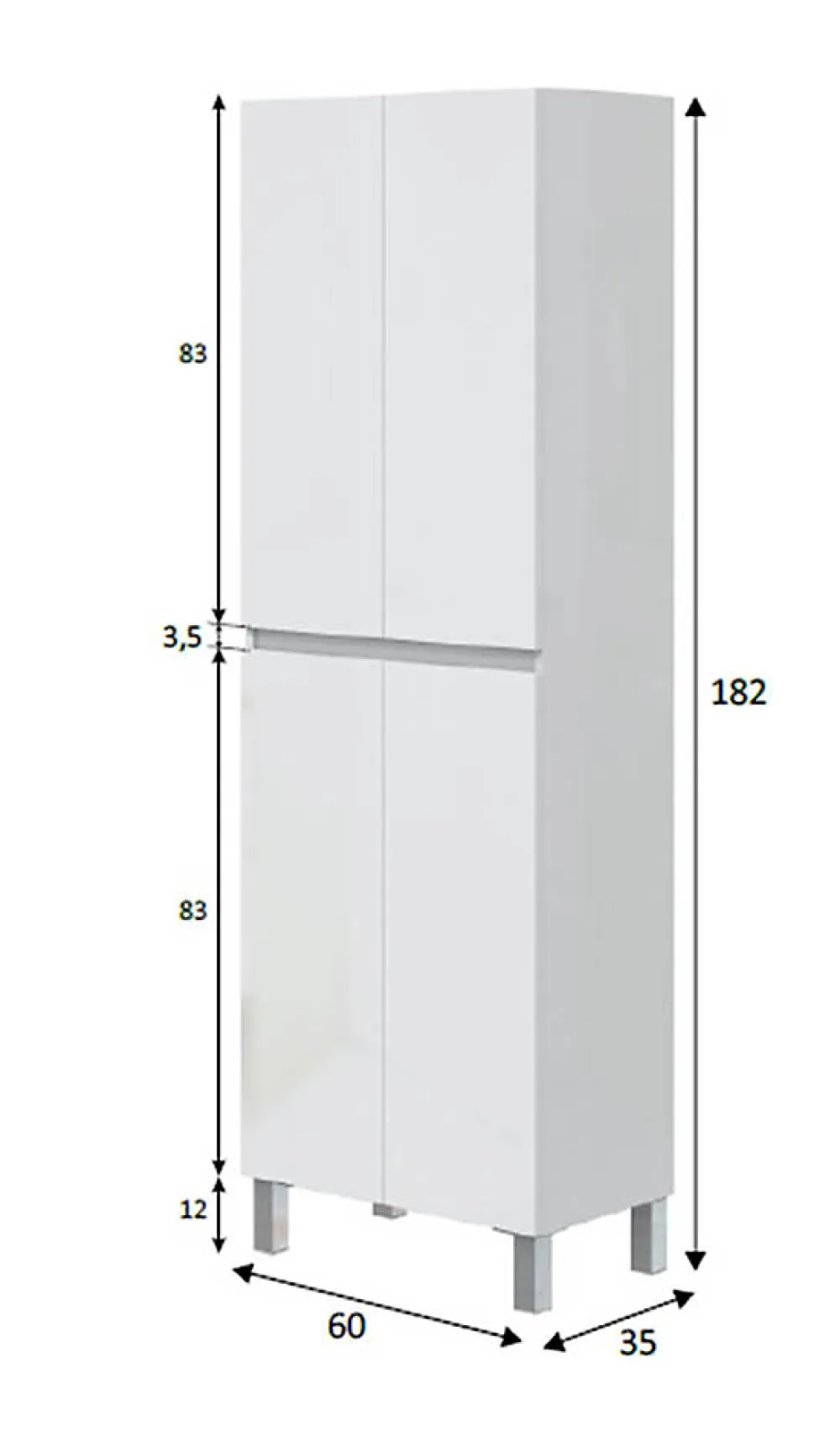 Colonne De Salle De Bains|Pegane Colonne de salle de bain avec 4 portes sans poignée coloris blanc - Longueur 60 x Profondeur 35 x Hauteur 182 cm