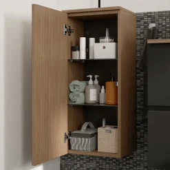 GoodHome Colonne de salle de bains l.35 x H.80 x P.30 cm effet noyer Kentia