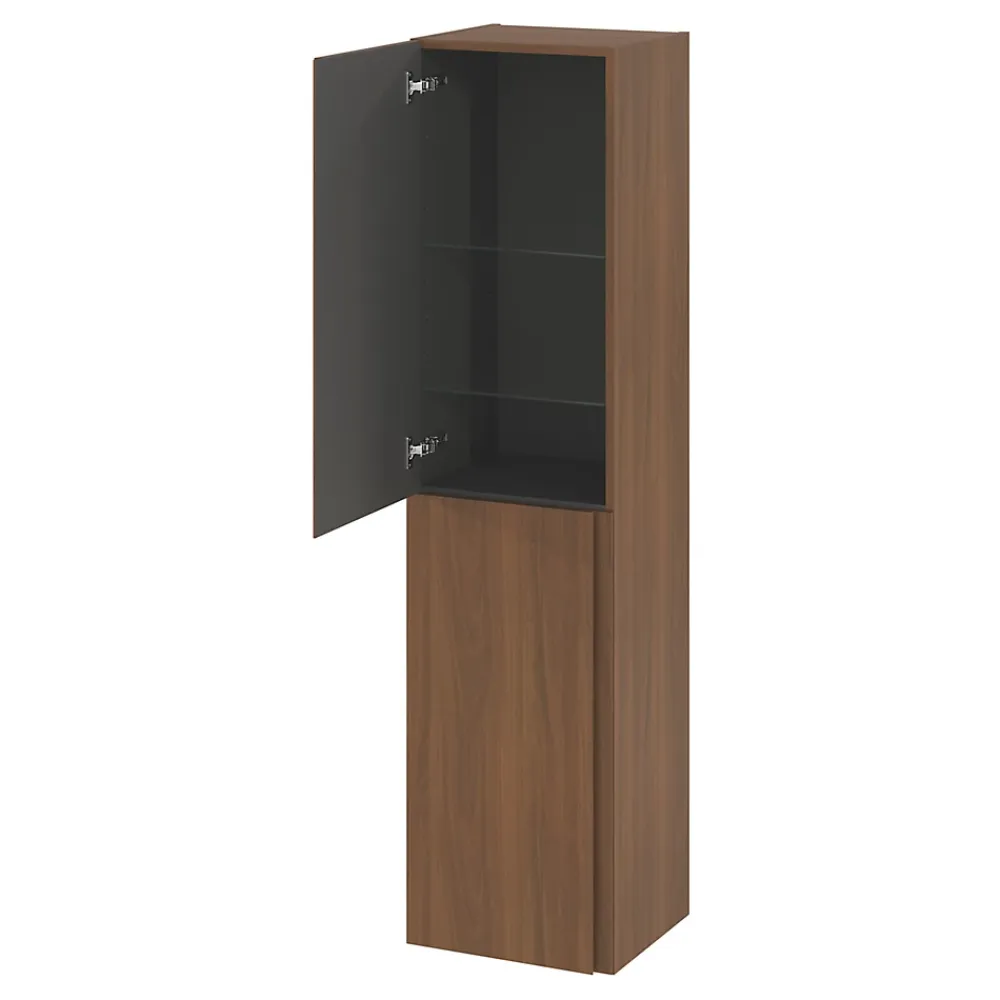 Colonne De Salle De Bains|GoodHome Colonne de salle de bains effet noyer 2 portes l.40 x H.160 x P.36 cm Levanna
