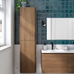 Colonne De Salle De Bains|GoodHome Colonne de salle de bains effet noyer 2 portes l.40 x H.160 x P.36 cm Levanna