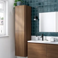 Colonne De Salle De Bains|GoodHome Colonne de salle de bains effet noyer 2 portes l.40 x H.160 x P.36 cm Levanna