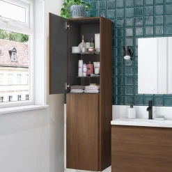 Colonne De Salle De Bains|GoodHome Colonne de salle de bains effet noyer 2 portes l.40 x H.160 x P.36 cm Levanna