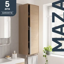 Colonne De Salle De Bains|Meuble De Salle De Bains Faible Profondeur|GoodHome Colonne de salle de bains suspendue avec porte-serviettes effet bois l.36 x H.115 x P.30 cm, Maza