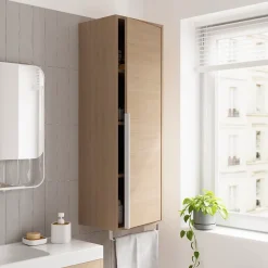 Colonne De Salle De Bains|Meuble De Salle De Bains Faible Profondeur|GoodHome Colonne de salle de bains suspendue avec porte-serviettes effet bois l.36 x H.115 x P.30 cm, Maza