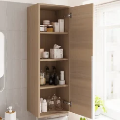 Colonne De Salle De Bains|Meuble De Salle De Bains Faible Profondeur|GoodHome Colonne de salle de bains suspendue avec porte-serviettes effet bois l.36 x H.115 x P.30 cm, Maza