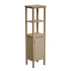 Colonne de salle de bains à poser l.40 x H.150 x P.34 cm, placage chêne et cannage, Thiam