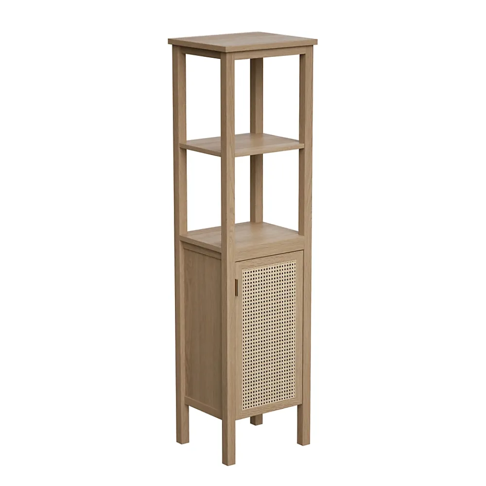 Colonne de salle de bains à poser l.40 x H.150 x P.34 cm, placage chêne et cannage, Thiam