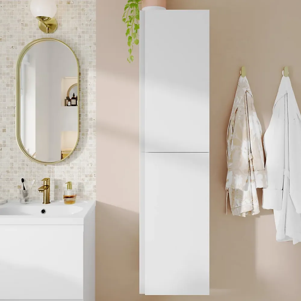 Colonne De Salle De Bains|GoodHome Colonne de salle de bains blanc mat 2 portes l.40 x H.160 x P.36 cm Levanna