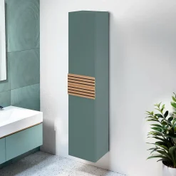 Decotec Colonne de salle de bains à suspendre 2 portes ouverture gauche l.35 x H.160 x P.31,2 cm vert toundra, Archi